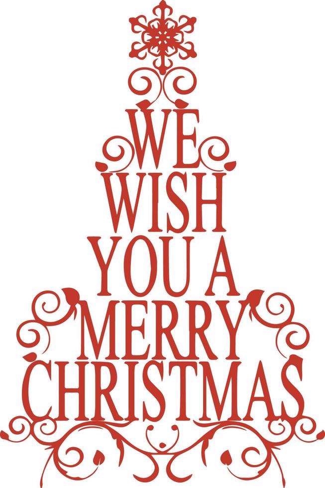 We wish you a Merry Christmas lettering. Christmas Tree Silhouette. vector