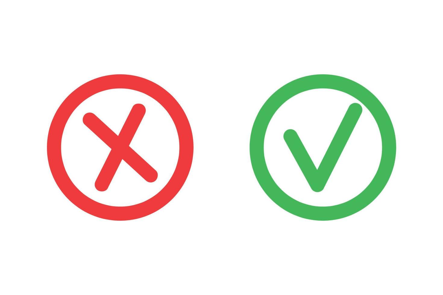Checkmark and x mark icon for apps and websites. vector