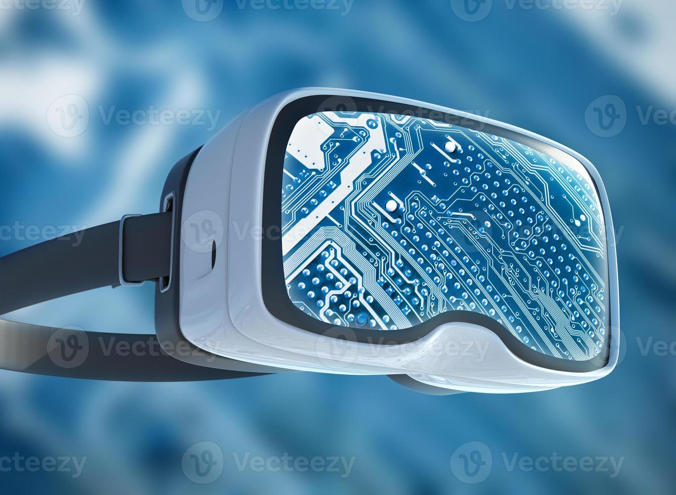 Virtual reality glasses, futuristic hacker, internet technology and network concept photo