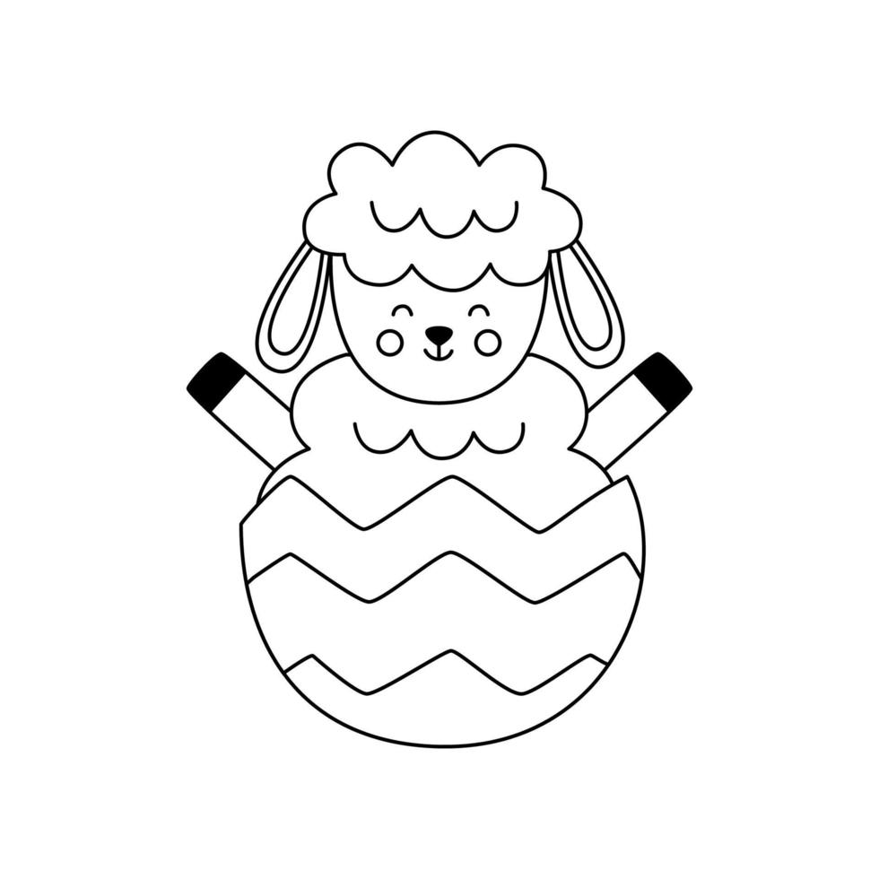 Vector image of cute black and white Easter lamb inside egg.