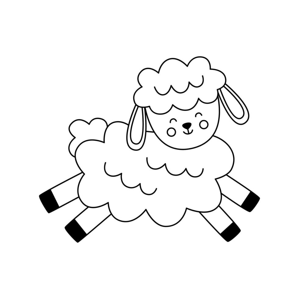 Vector image of cute black and white Easter lamb running.