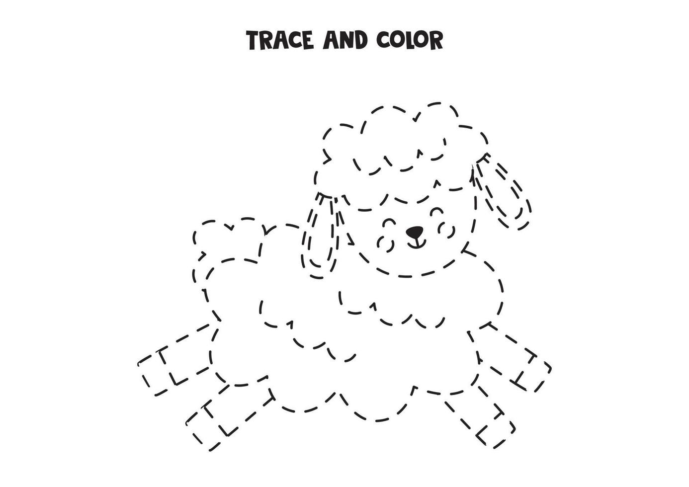 Trace and color cute black and white Easter lamb. Worksheet for children. vector
