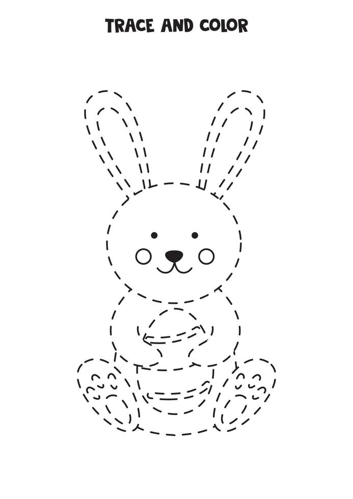 Trace and color cute Easter rabbit. Worksheet for children. 6084034