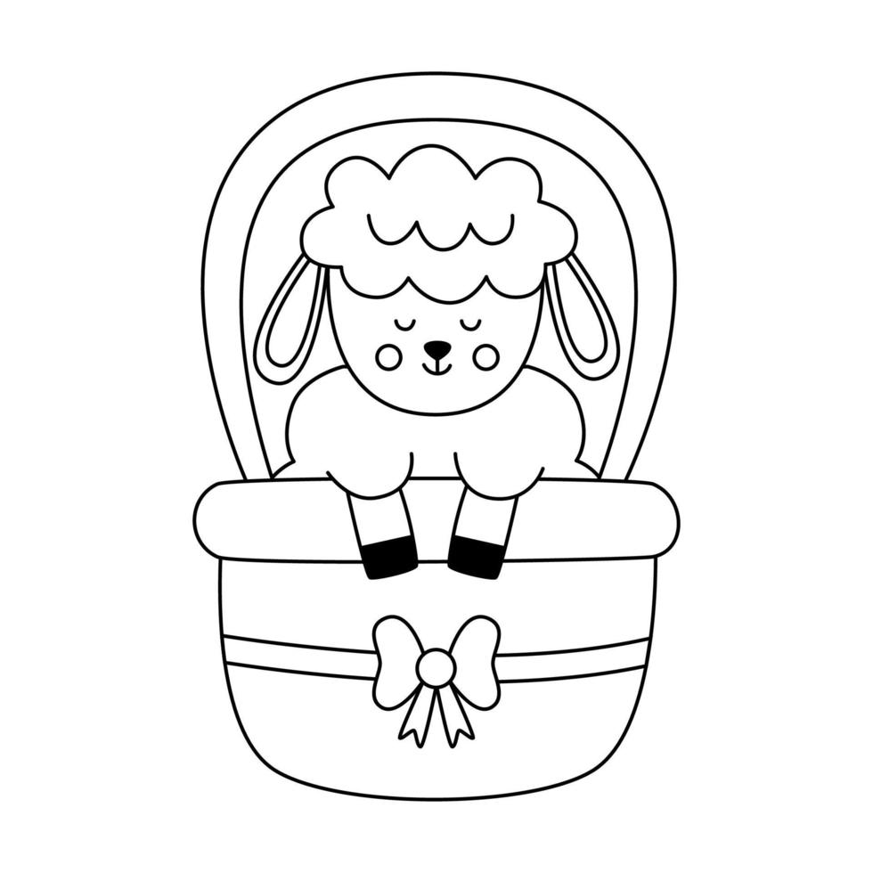 Vector image of cute black and white Easter lamb in basket.