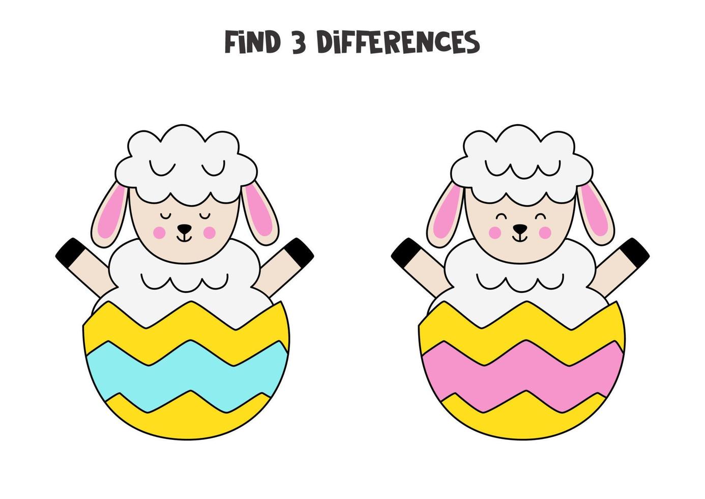 Find 3 differences between two cute sheep. vector