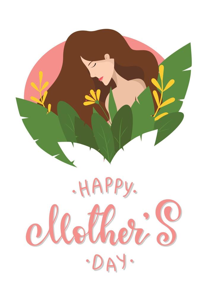 Creative Mother's day poster, card, banner, print design. Calligraphy quote 'Happy mother's day' and woman holding her heart. Motherhood, pregnancy theme. EPS 10 vector