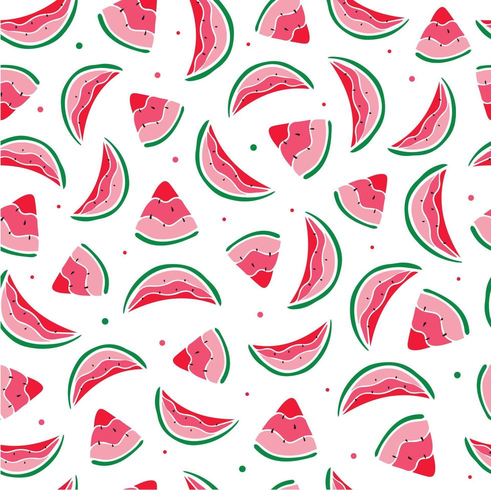 cute summer seamless pattern with hand drawn watermelons. perfect for wrapping paper, textile and fabric prints, scrapbooking, stationery, wallpaper, product packaging. festive background template. vector