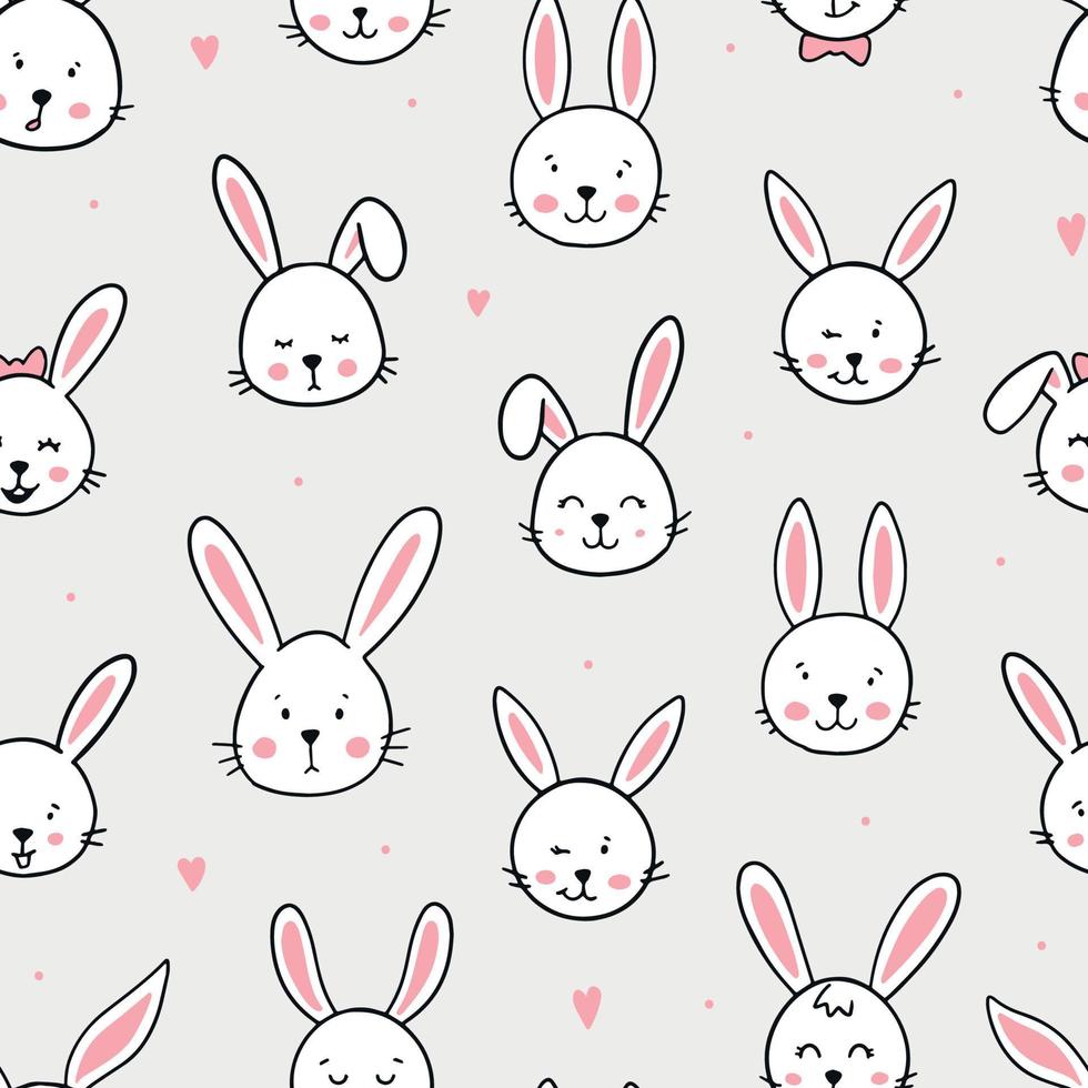 cute seamless pattern with hand drawn rabbits for nursery prints, easter backgrounds, wrapping paper, wallpaper, textile, scrapbooking, etc. EPS 10 vector