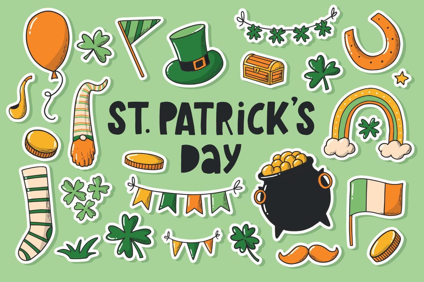 St. Patrick's day stickers, doodles, clipart. Good for labels, tags, prints, cards, posters, etc. EPS 10 vector