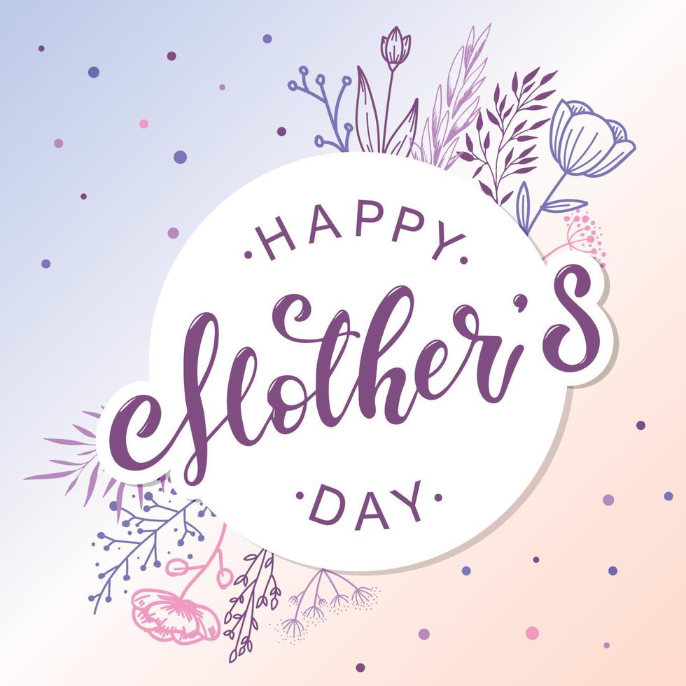 Cute card, poster, banner, print design for Mother's day. Hand lettering quote on a white background decorated by hand drawn flowers and dots. Festive background template. EPS 10 vector