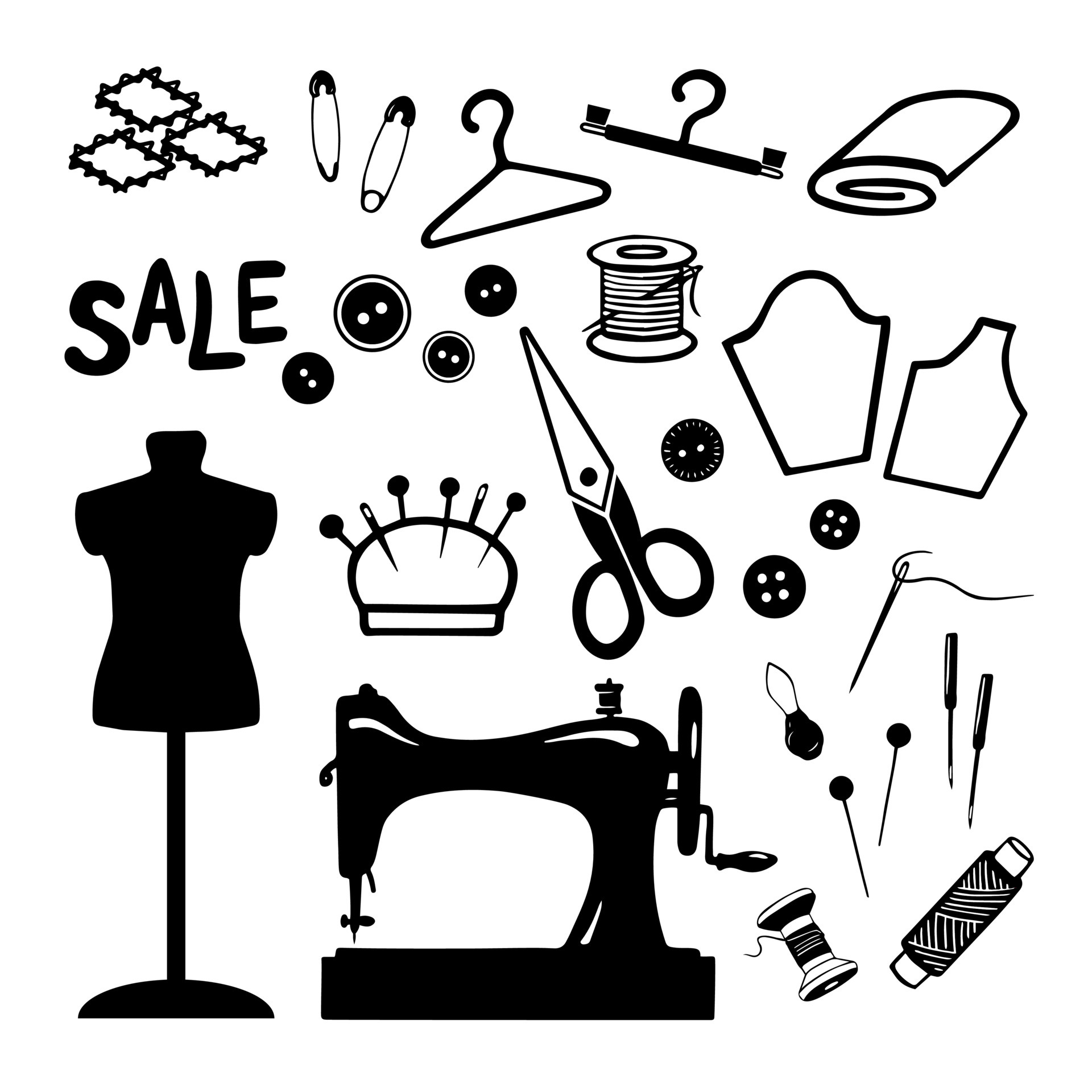 SEWING ACCESSORIES. Set of vector tailor icons isolated on white