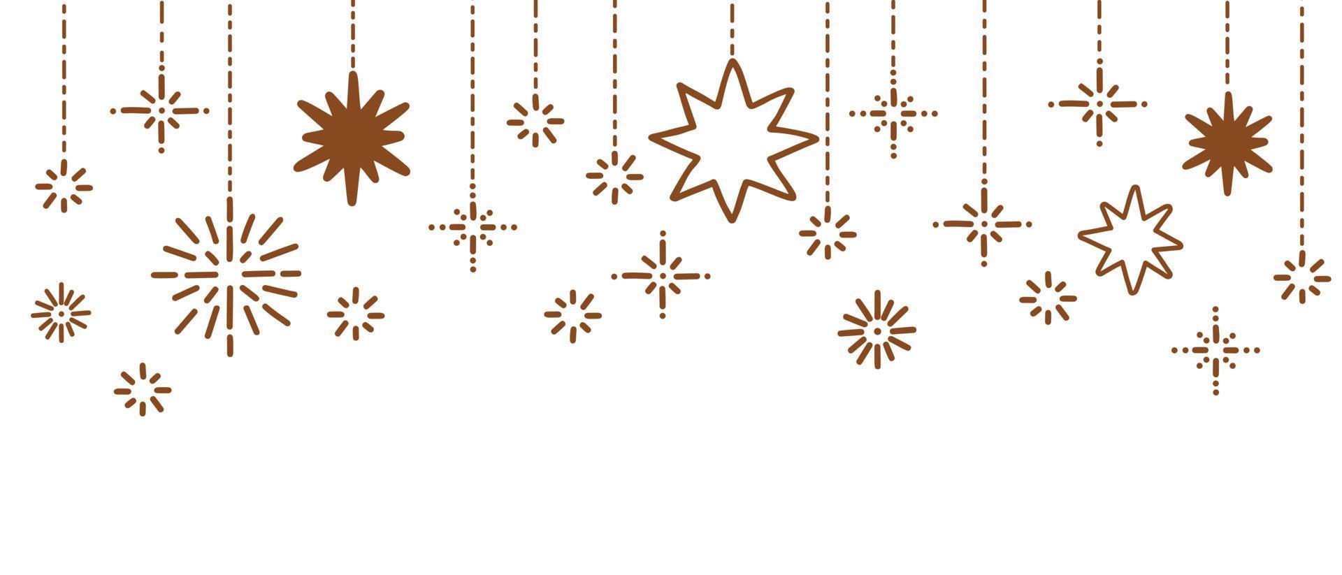 borde vectorial sin costuras de estrellas boho. pancarta de estrellas dibujadas a mano con garabatos, tonos tierra, decoración bohemia para la habitación de los niños, diseño de interiores. plantilla de banner horizontal para web vector