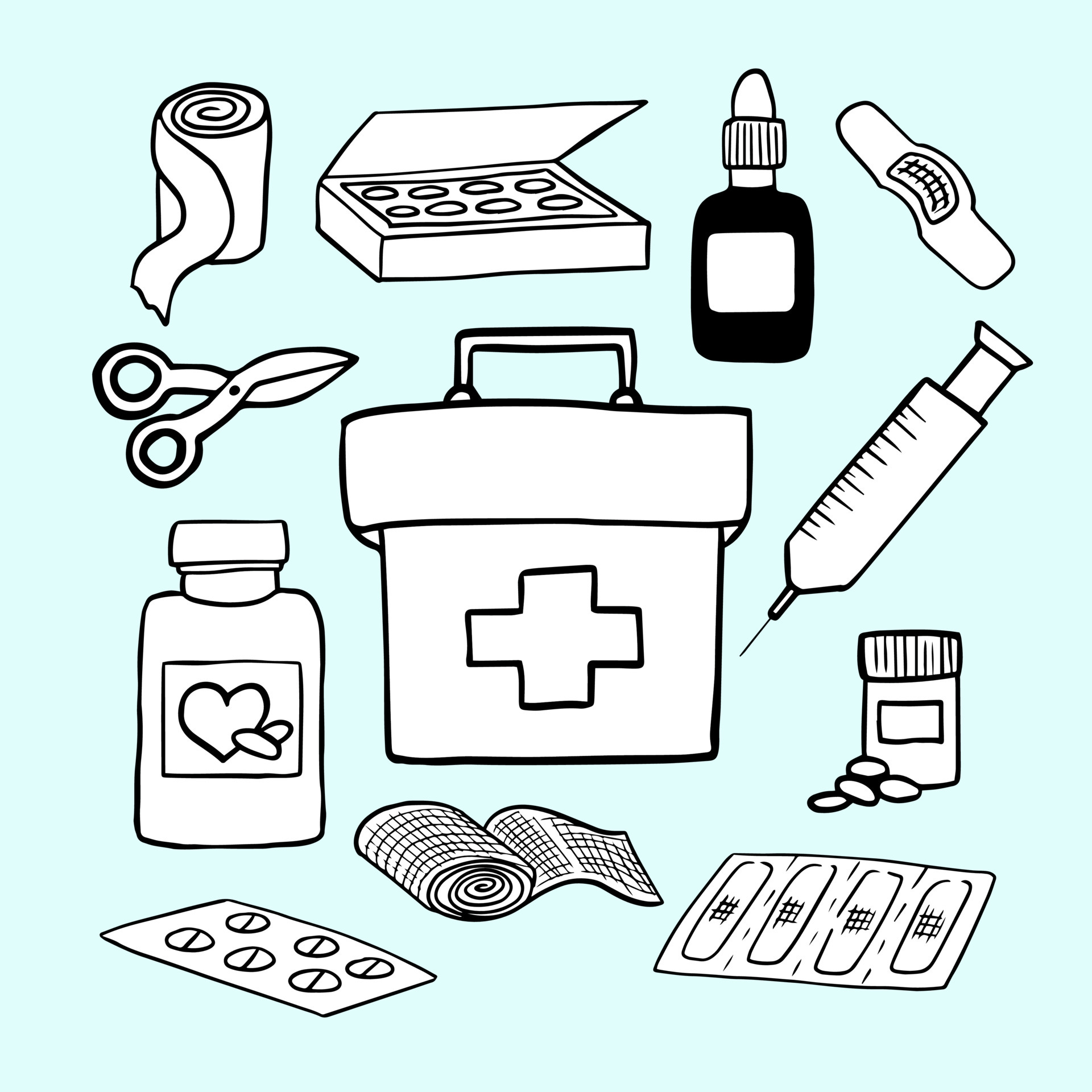 Set of hand drawn elements of first aid kit 6084380 Vector Art at