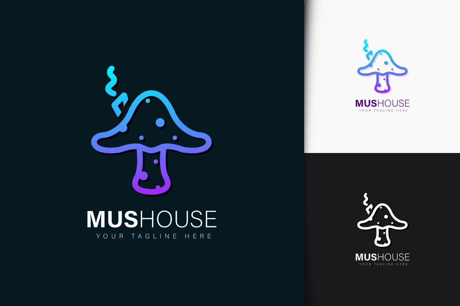 Mushroom house logo design with gradient vector
