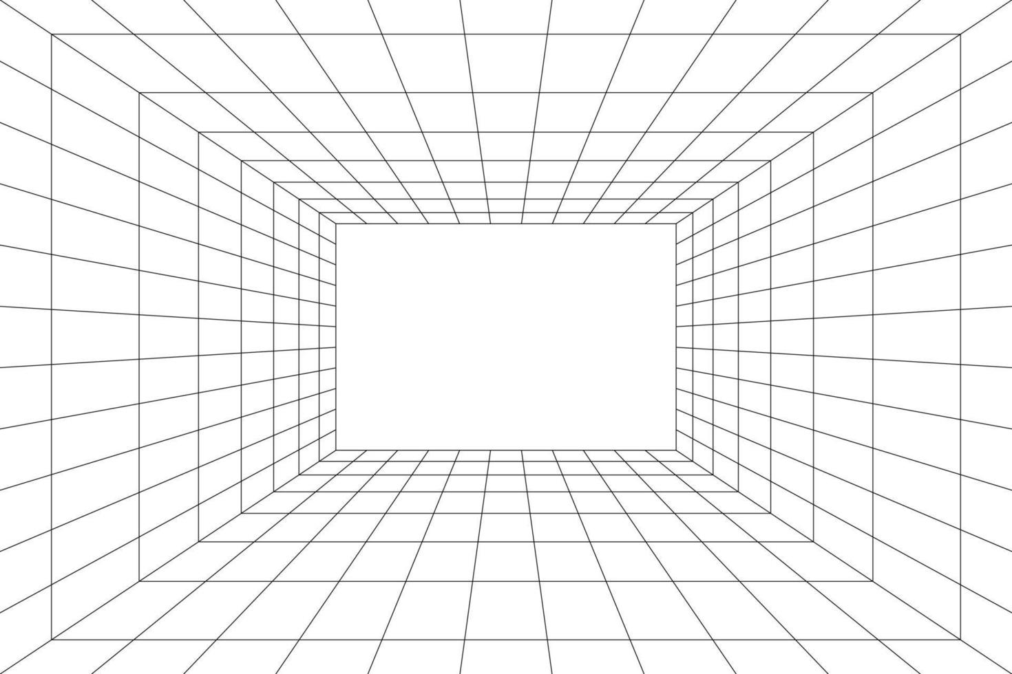 Grid room in perspective, vector illustration in 3d style. Indoor wireframe from black lines, template interior square, digital empty box. Minimal background design