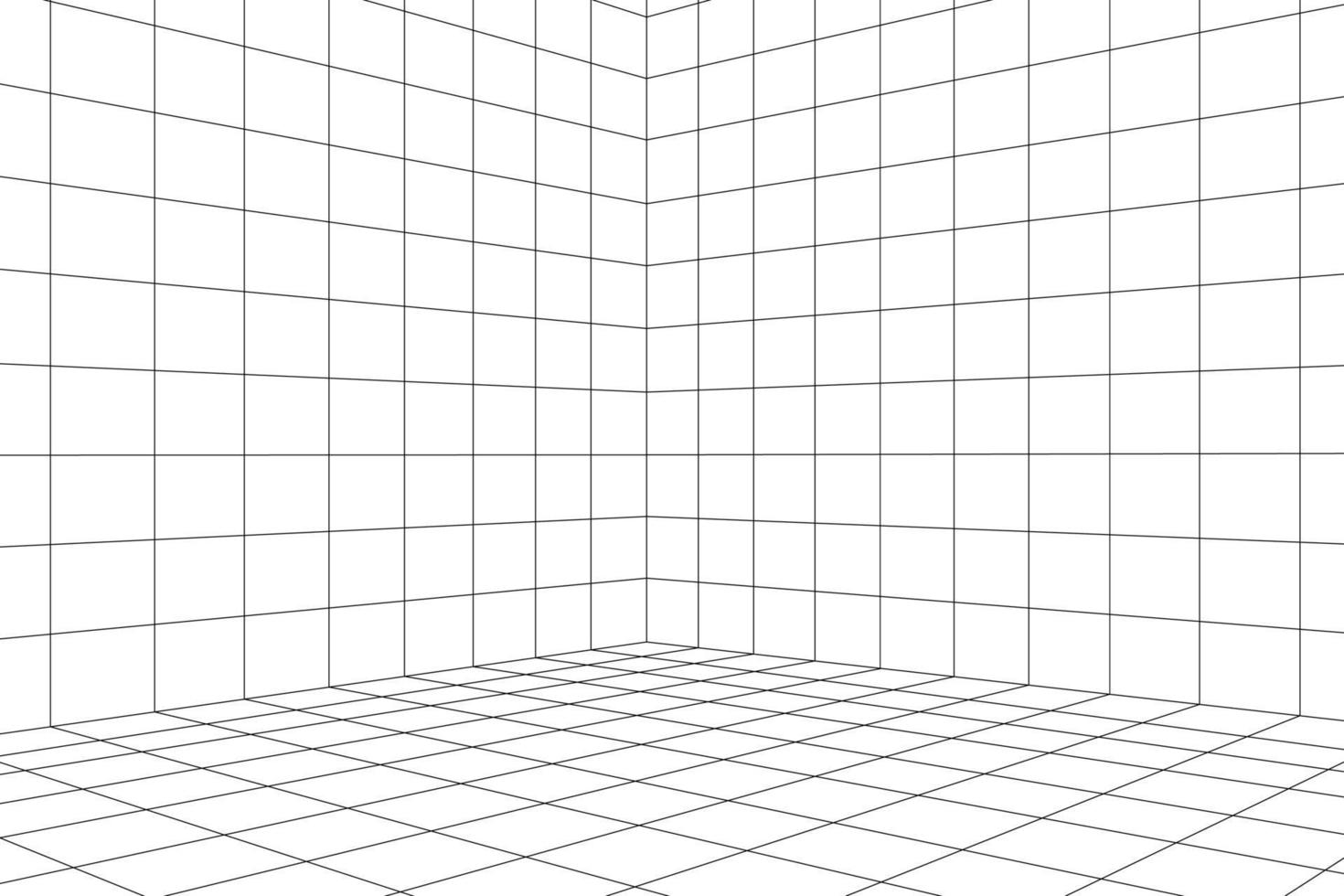 sala de cuadrícula en perspectiva, ilustración vectorial en estilo 3d. estructura alámbrica interior de líneas, cuadrado interior de plantilla, caja digital vacía. fondo de diseño geométrico abstracto vector