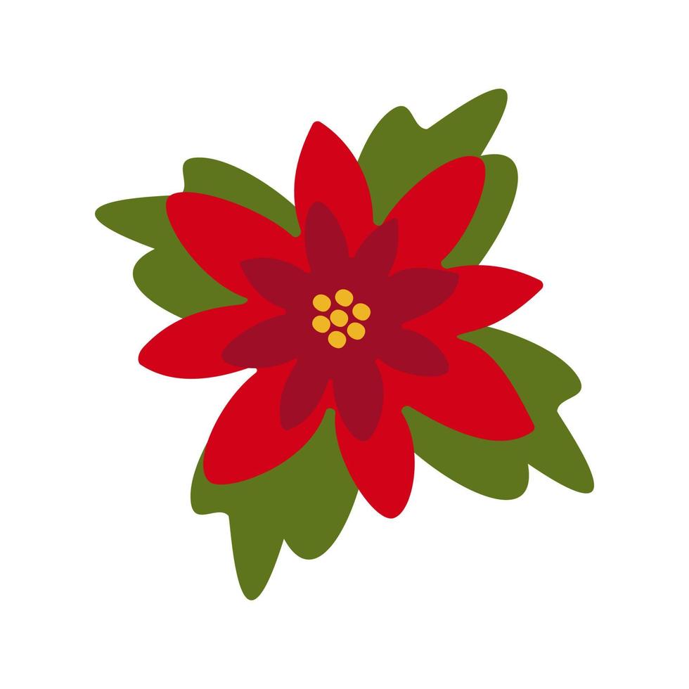 Poinsettia red flower, Christmas star. Vector clipart, isolated illustration on a white background