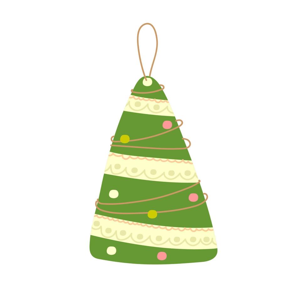 Christmas tree with garlands, toy, decoration. Vector illustration isolated on a white background.