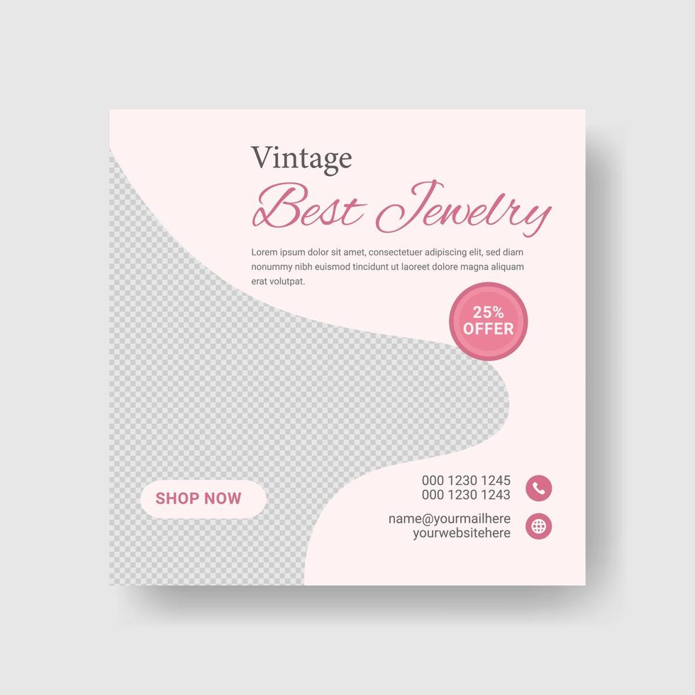 vintage jewelry social media post banner design template vector