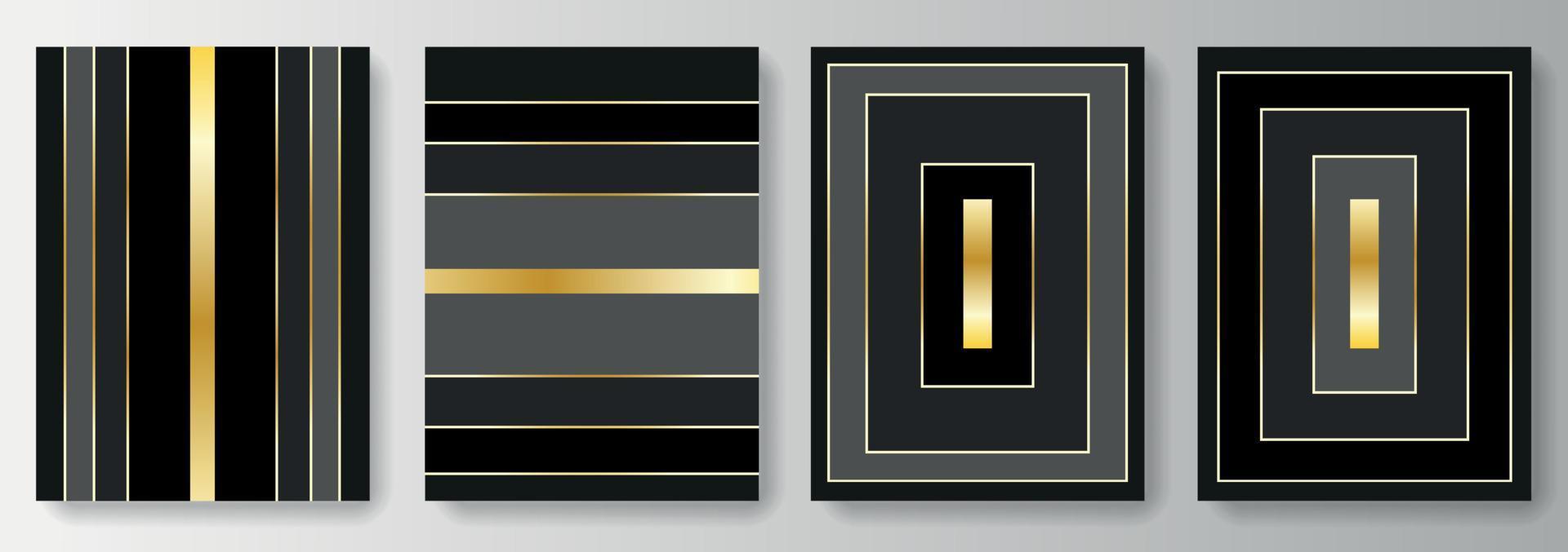 Set collection of black and gray backgrounds with golden lines vector