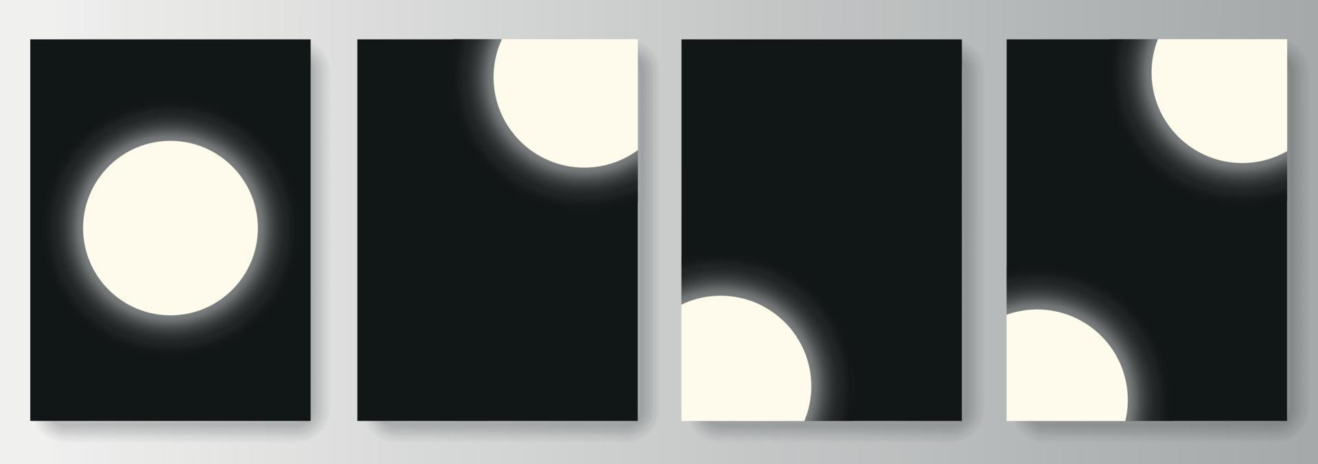 Set Collection of black backgrounds with white full shining moon vector