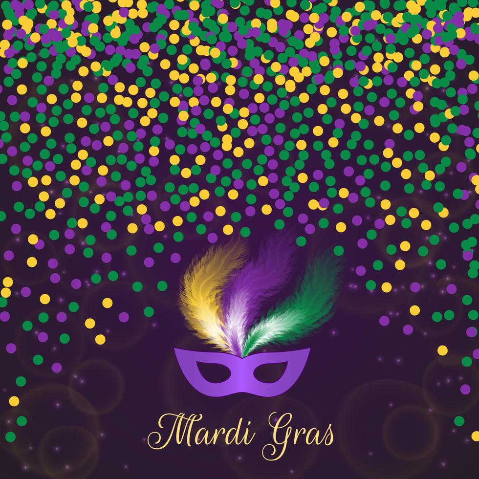 Mardi Gras carnival vector illustration with mask on dark bright background. Easy to edit design template for your projects.