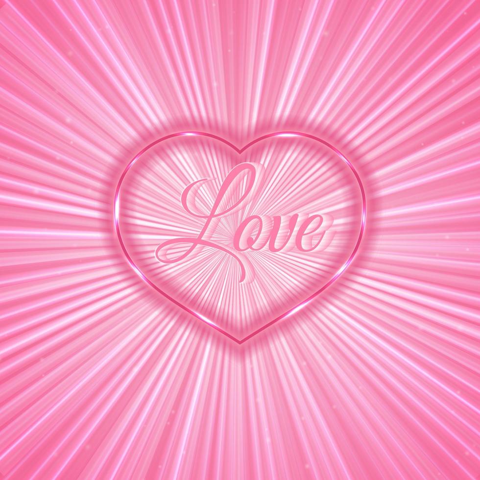 Neon heart on light pink abstract glowing background. Retro Valentine s Day greeting card. Easy to edit design template. Vector illustration.