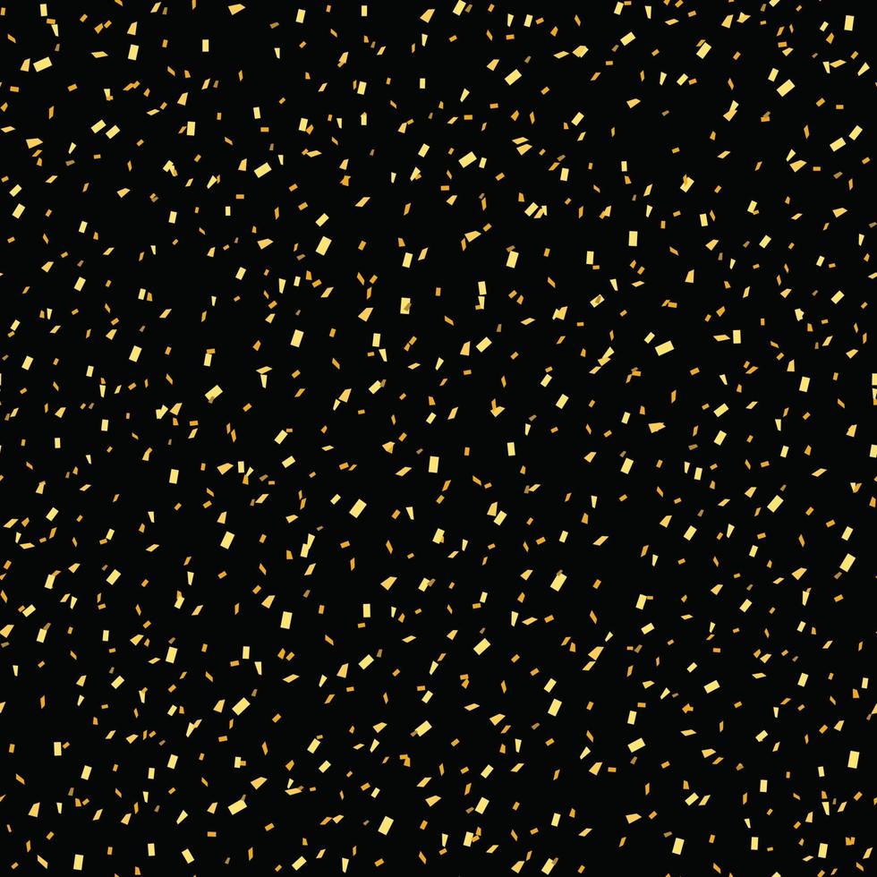 Seamless pattern with golden confetti. Festive background with square sparkles on a black background. Gold glitter texture. Vector illustration