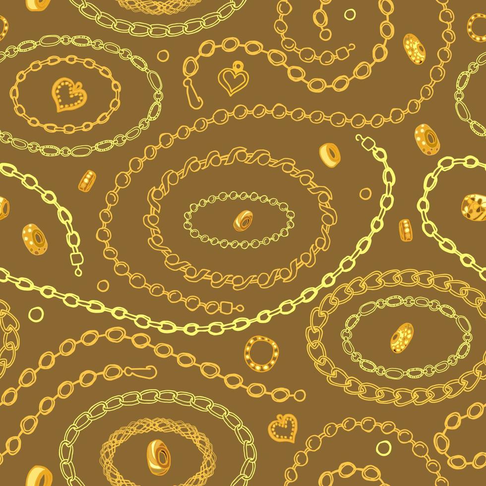 patrón impecable con joyas sobre un fondo beige. textura interminable con cadenas, cuentas, pulseras. imprimir con joyas. dibujado a mano. ilustración vectorial para el diseño de moda. vector