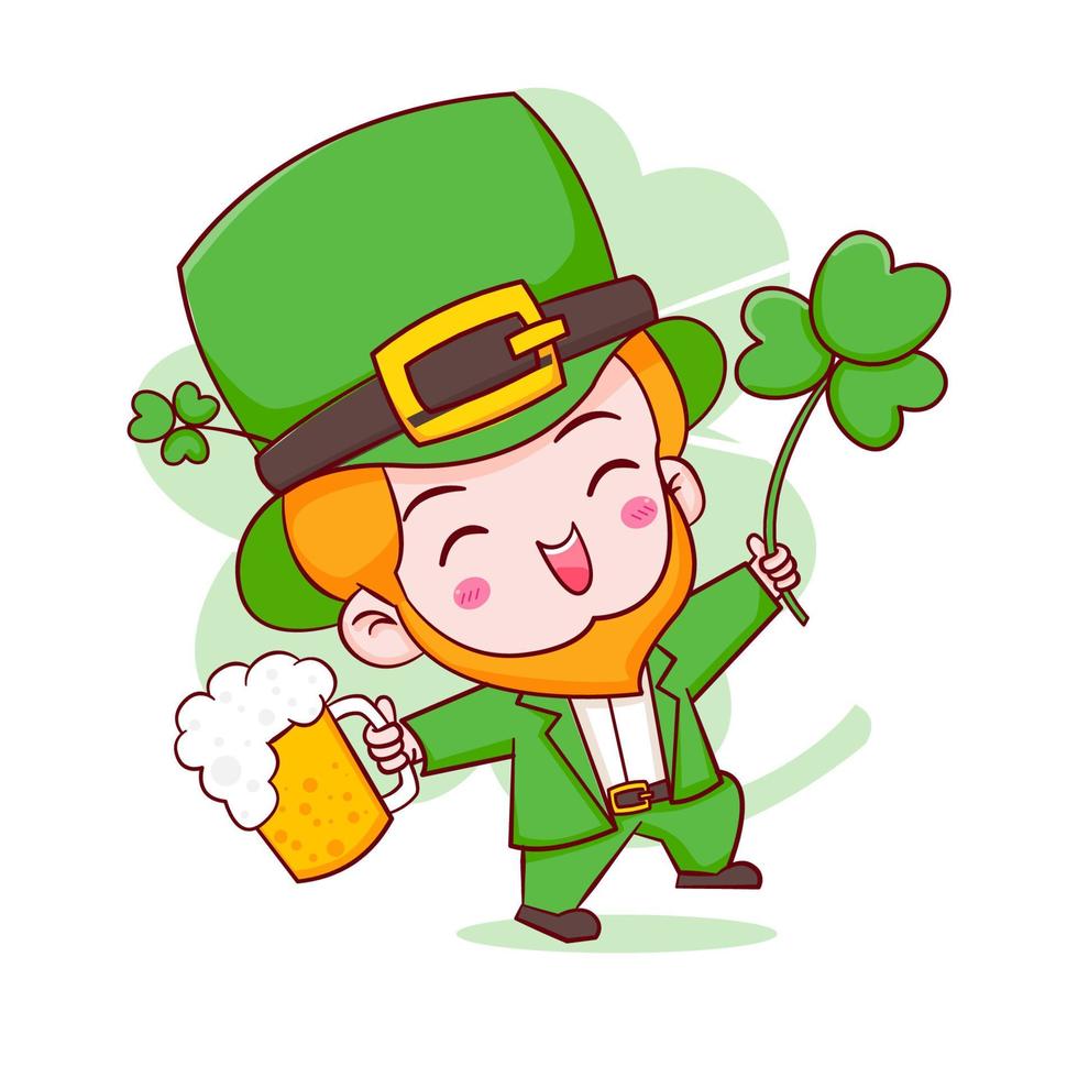 Cartoon illustration of cute Leprechaun chibi character. Happy Saint Patrick day vector