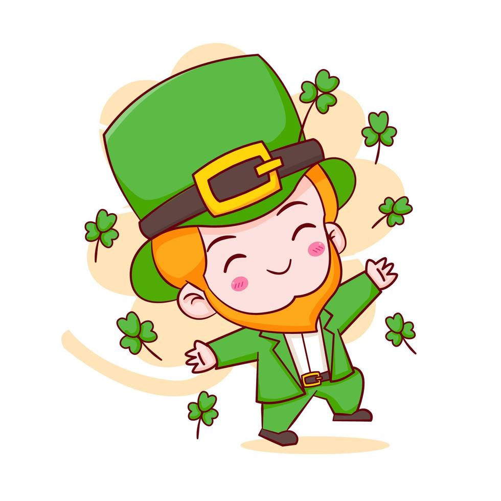 Cartoon illustration of cute Leprechaun chibi character. Happy Saint Patrick day vector