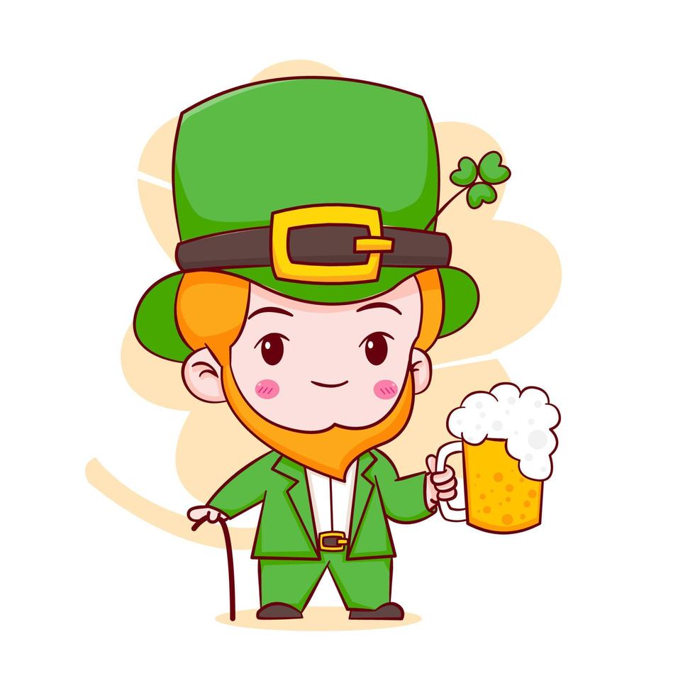 Cartoon illustration of cute Leprechaun chibi character. Happy Saint Patrick day vector