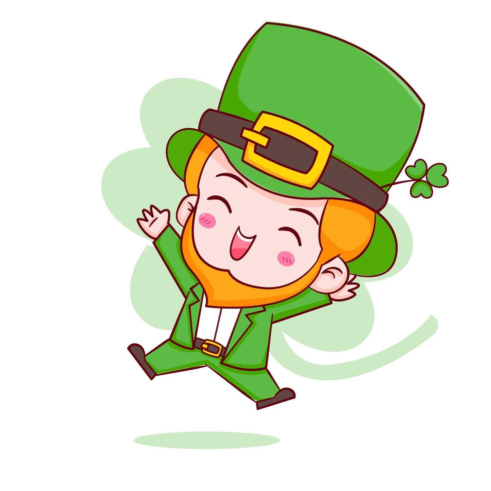 ilustración de dibujos animados del lindo personaje chibi duende. feliz dia de san patricio vector