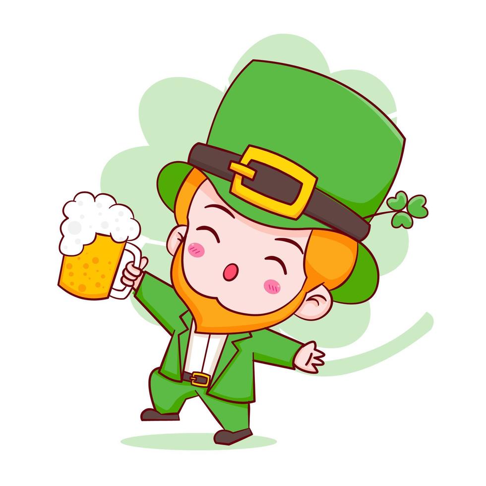 Cartoon illustration of cute Leprechaun chibi character. Happy Saint Patrick day vector