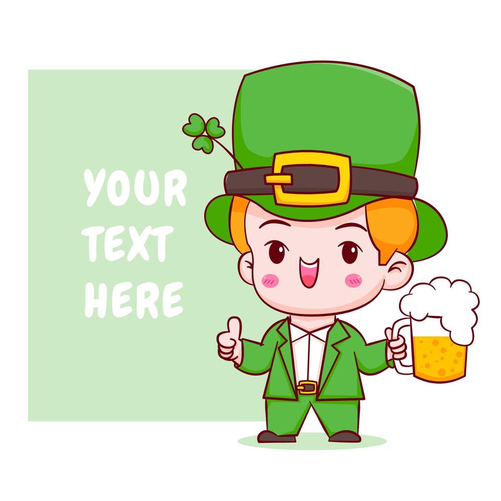 Cartoon illustration of cute Leprechaun chibi character. Happy Saint Patrick day vector