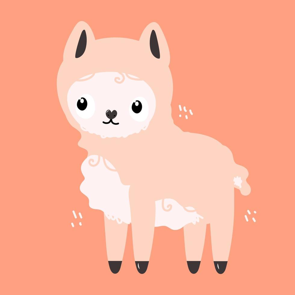 Cute llama in a hand drawn style on an orange background. Flat vector illustration