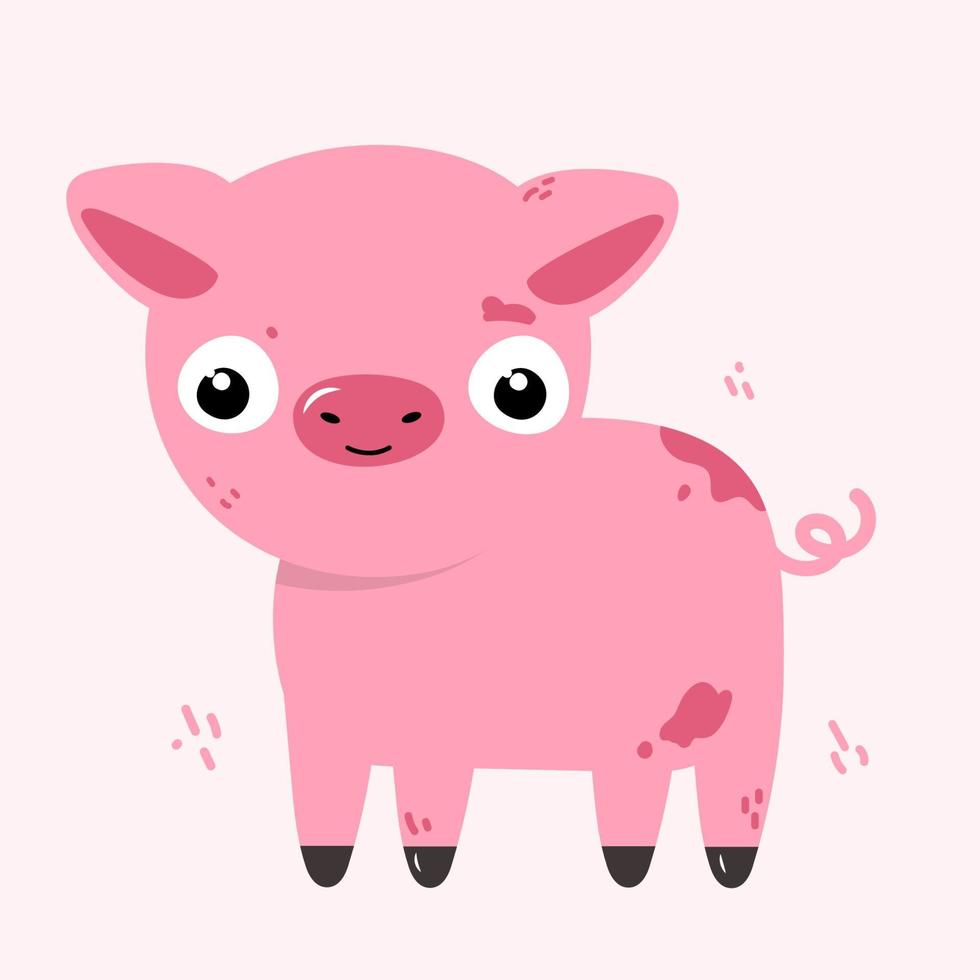 Cute pig in a hand drawn style on a pink background. Flat vector illustration