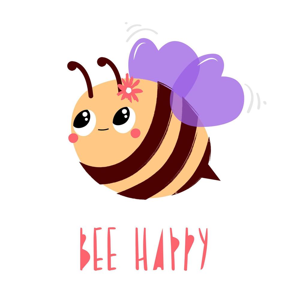 tarjeta de felicitación abeja feliz con linda abeja en estilo dibujado a mano vector