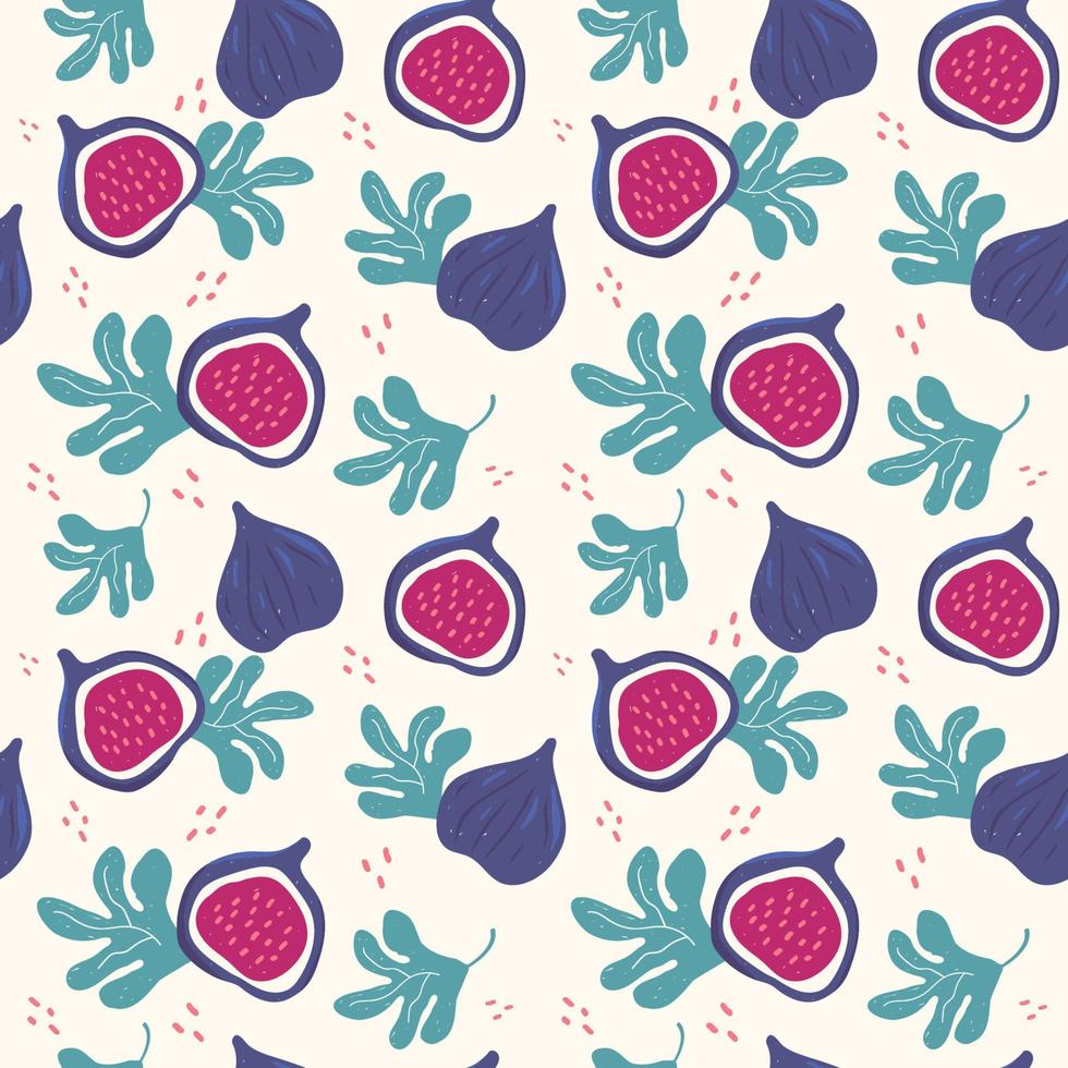 Seamless modern pattern with tropical fruit fig in hand drawn style. Vector summer pattern in purple