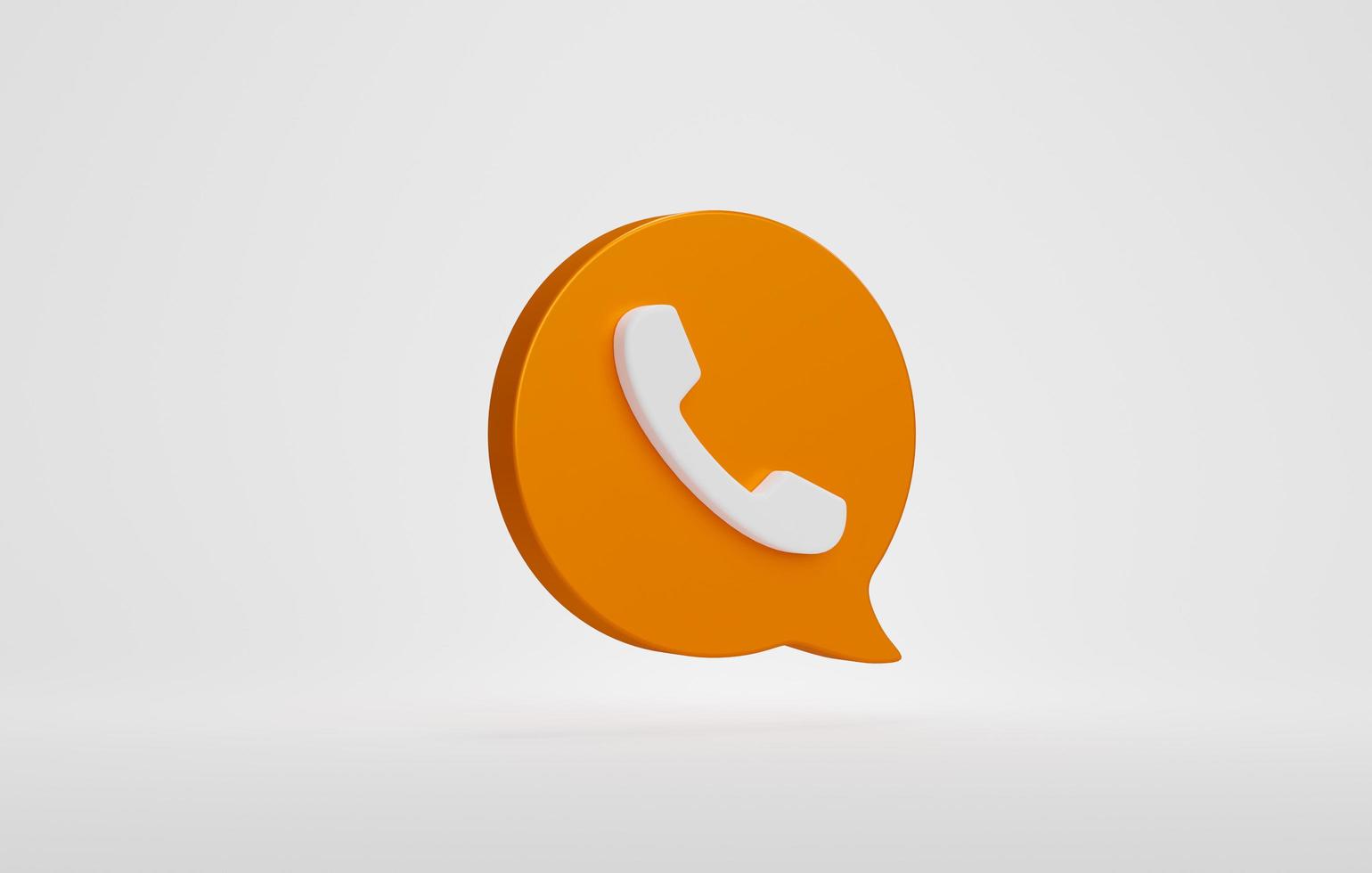 Orange phone icon or contact website mobile symbol isolated on white background, service support hotline concept. 3D rendering. photo