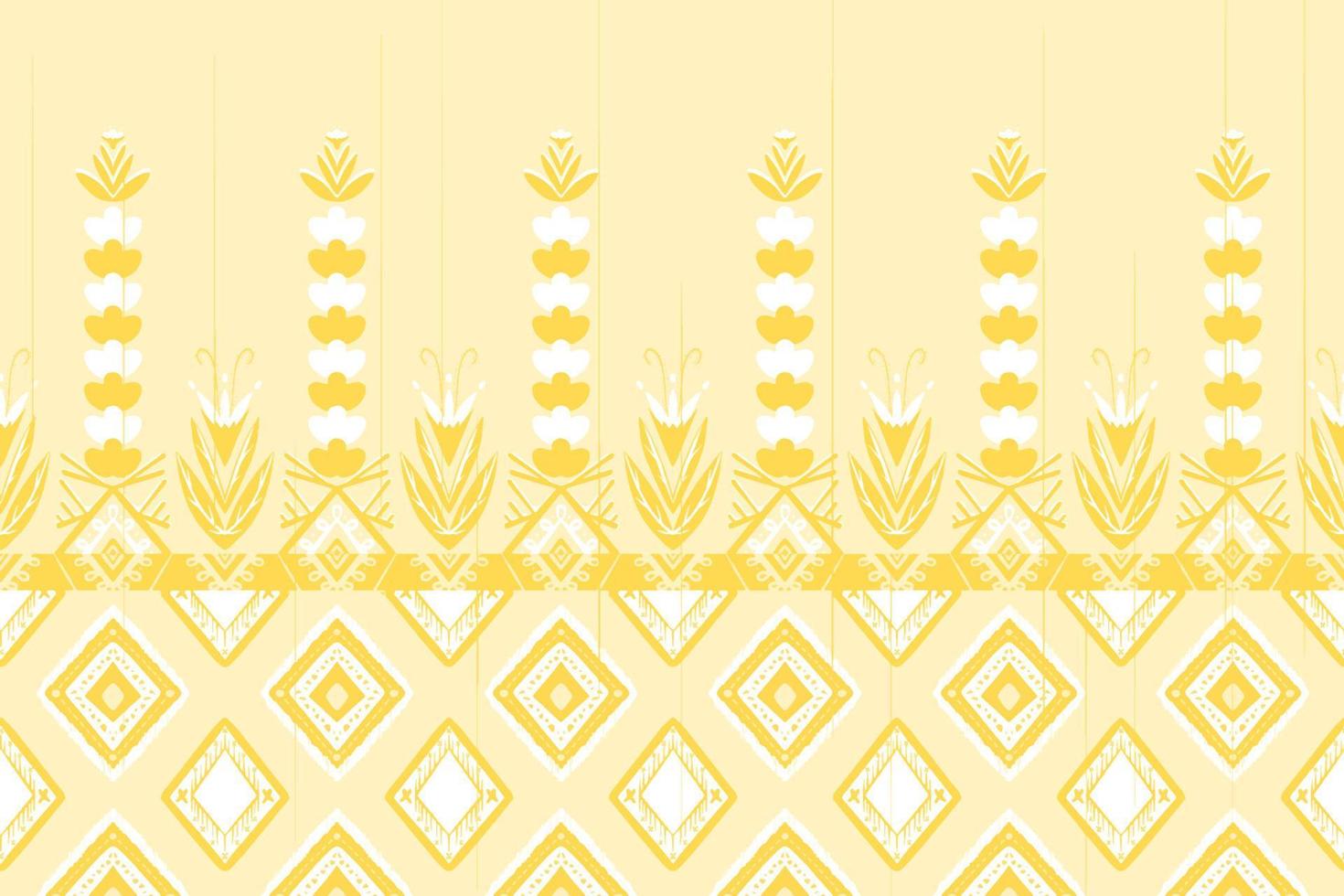 Yellow and White Flower on Ivory. Geometric ethnic oriental pattern traditional Design for background,carpet,wallpaper,clothing,wrapping,Batik,fabric, vector illustration embroidery style