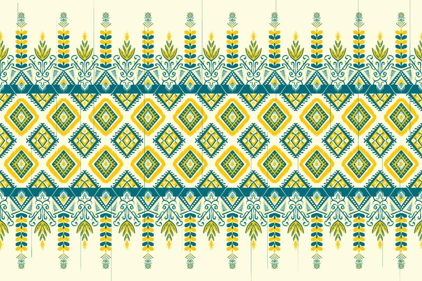 Yellow and Indigo Blue Flower on Ivory. Geometric ethnic oriental pattern traditional Design for background,carpet,wallpaper,clothing,wrapping,Batik,fabric, vector illustration embroidery style