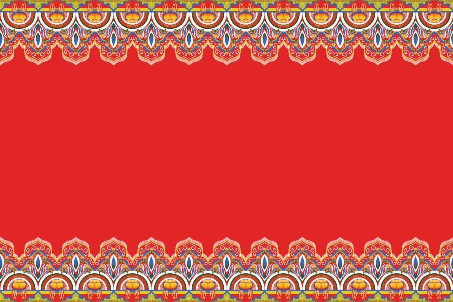 Yellow, Blue, Flower on Orange Red. Geometric ethnic oriental pattern traditional Design for background,carpet,wallpaper,clothing,wrapping,Batik,fabric, vector illustration embroidery style