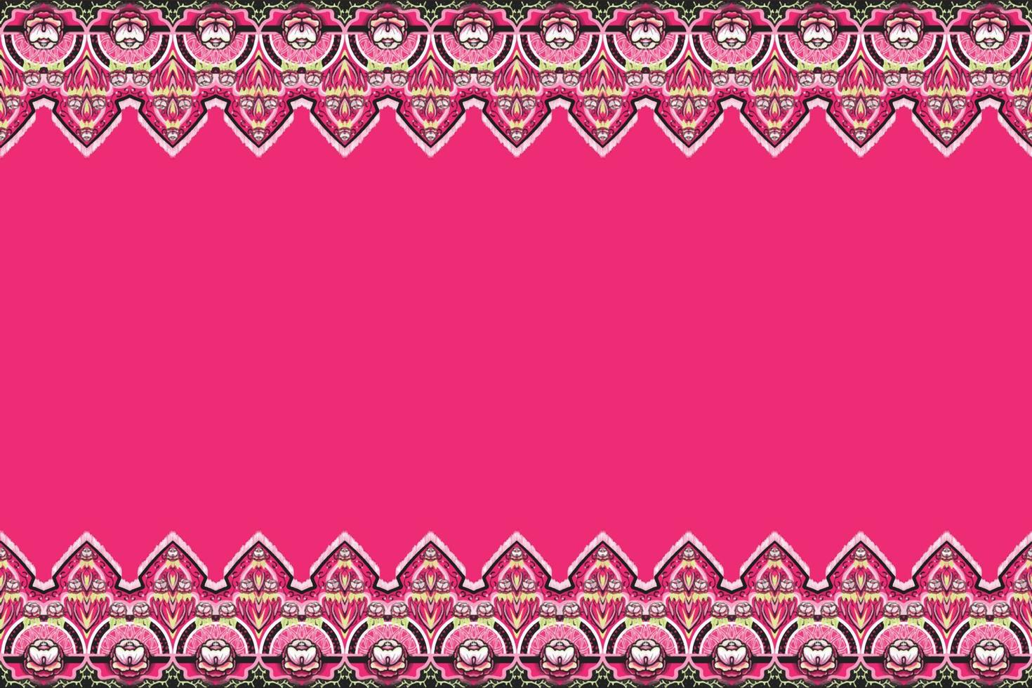 Pink, Green, White Black Flower on Pink. Geometric ethnic oriental pattern traditional Design for background,carpet,wallpaper,clothing,wrapping,Batik,fabric, vector illustration embroidery style