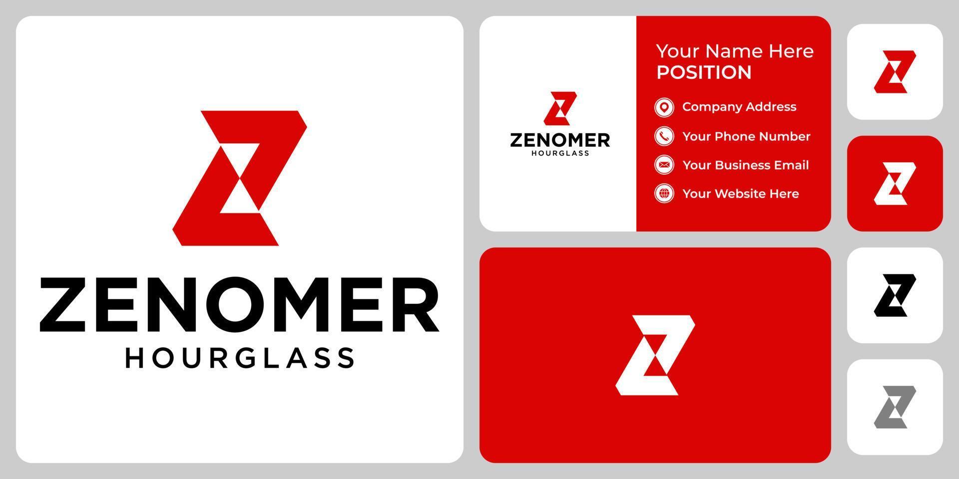 Letter Z monogram hourglass logo design with business card template. vector