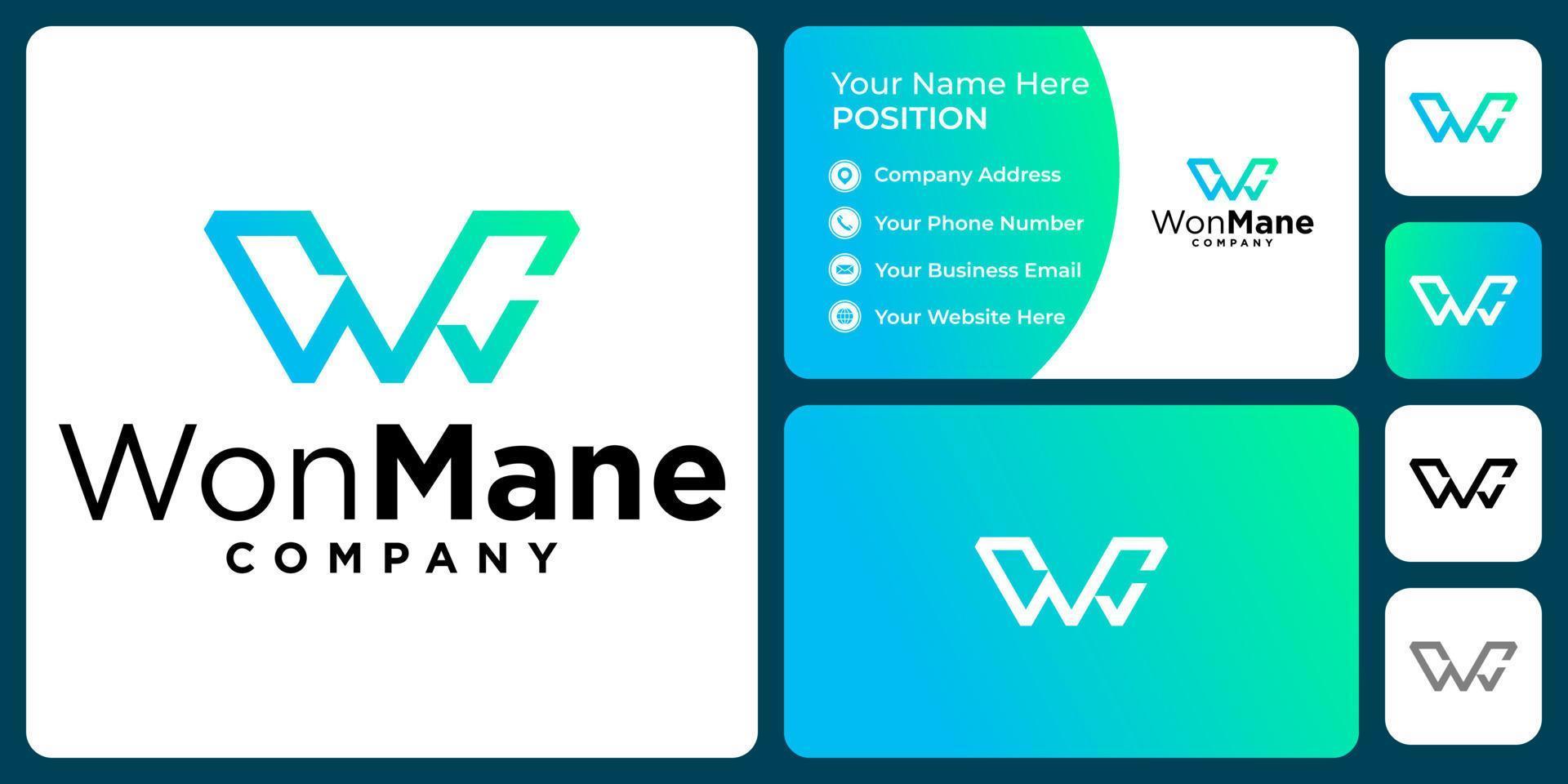 Letter W M C monogram business logo design with business card template. vector