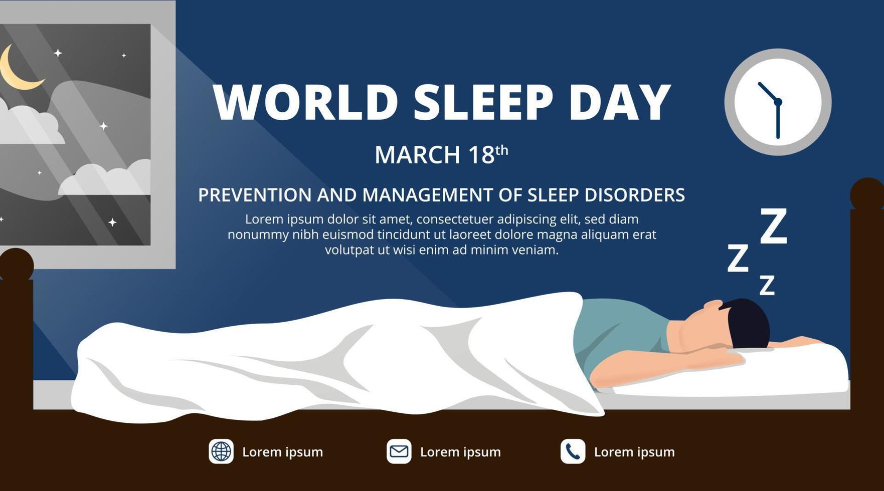 diseño de pancarta del día mundial del sueño con un hombre dormido por la noche vector