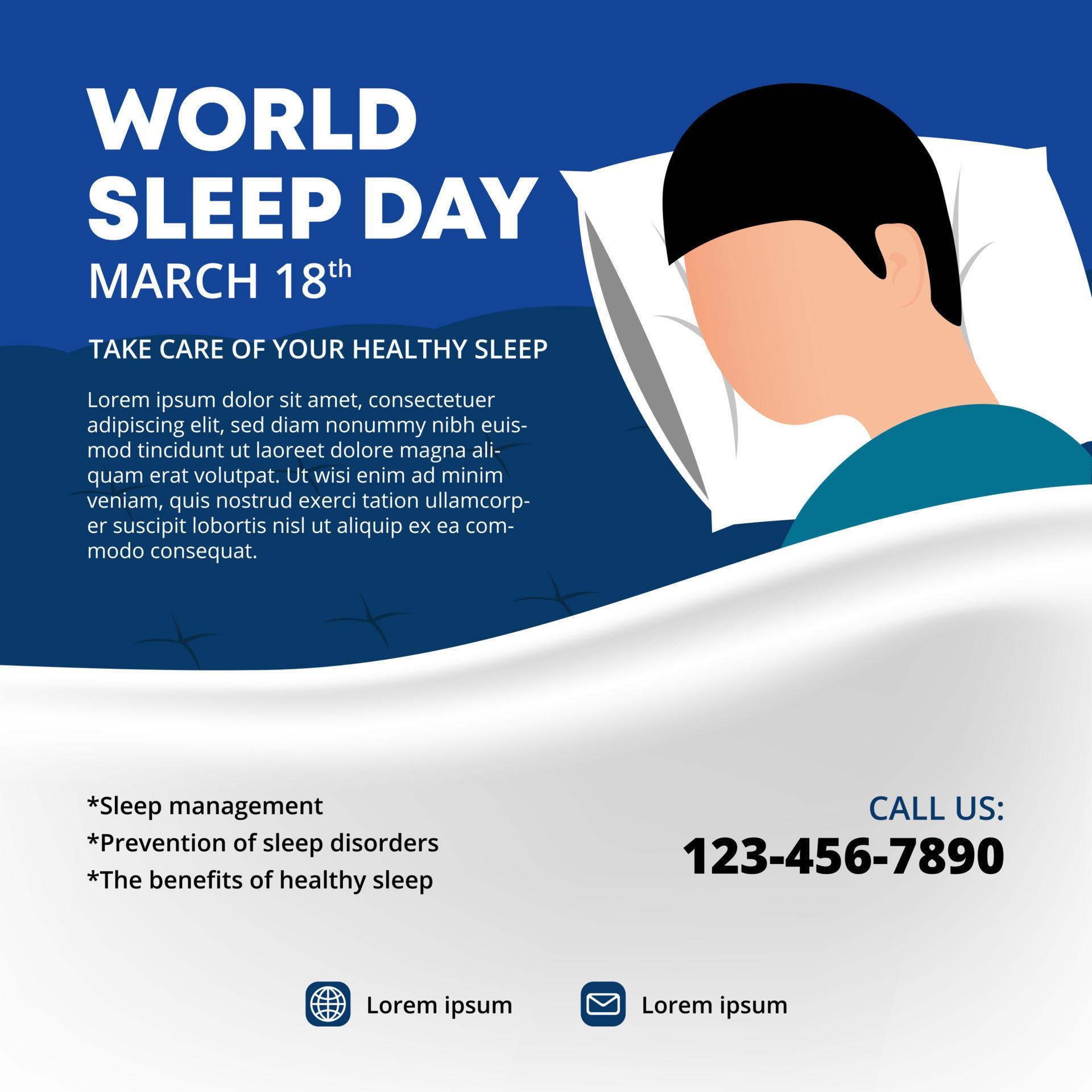 World sleeping day banner design with a sleeping man on the bed 6085605