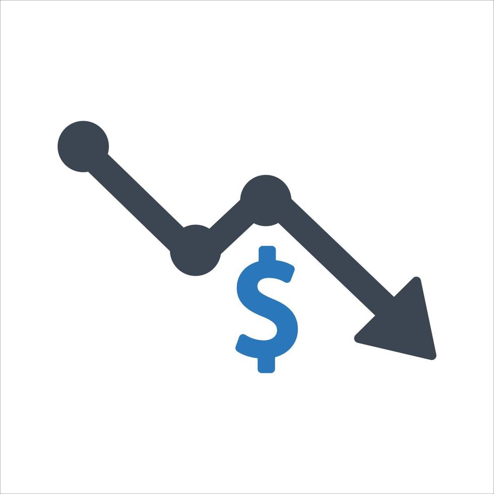 declive financiero, pérdida, icono de informe de caída vector