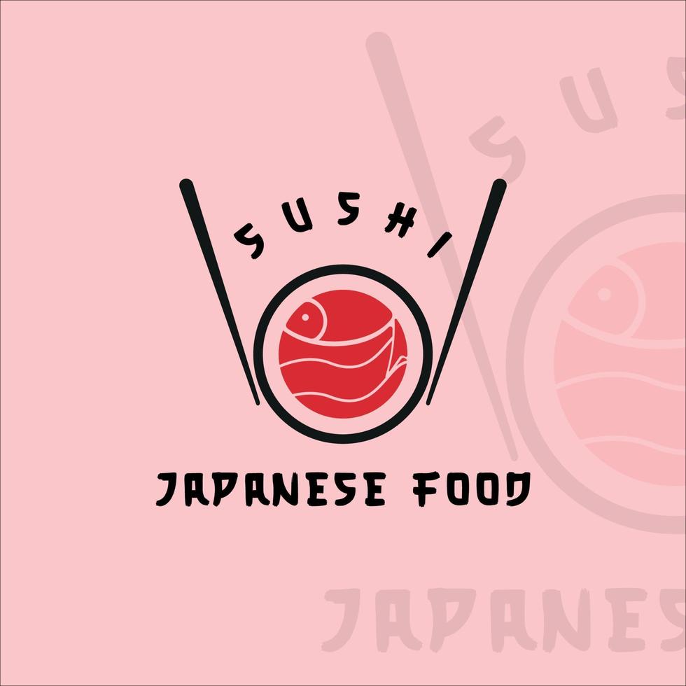 diseño gráfico del icono de la plantilla de ilustración vectorial del logotipo de sushi y palillos. cartel o símbolo de rollo de comida japonesa para restaurante o bar de negocios y cafetería vector